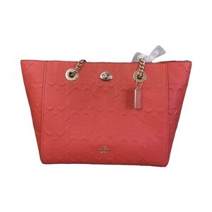 Coach- Deep Coral Turnlock Chain Tote